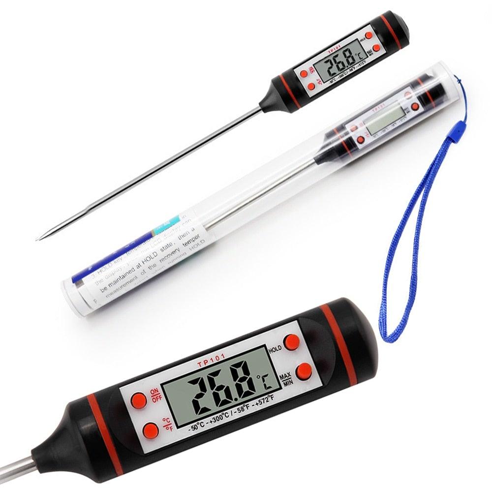 Thermomètre de cuisine à sonde en acier inoxydable 304 pour aliments, barbecue, lait, soupe, huile, thermomètre numérique étanche pour liquides, bougies, lecture instantanée avec sonde longue pour aliments, viande, lait