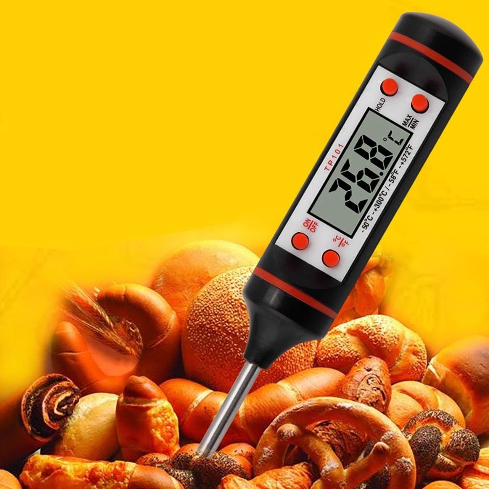 Thermomètre de cuisine à sonde en acier inoxydable 304 pour aliments, barbecue, lait, soupe, huile, thermomètre numérique étanche pour liquides, bougies, lecture instantanée avec sonde longue pour aliments, viande, lait
