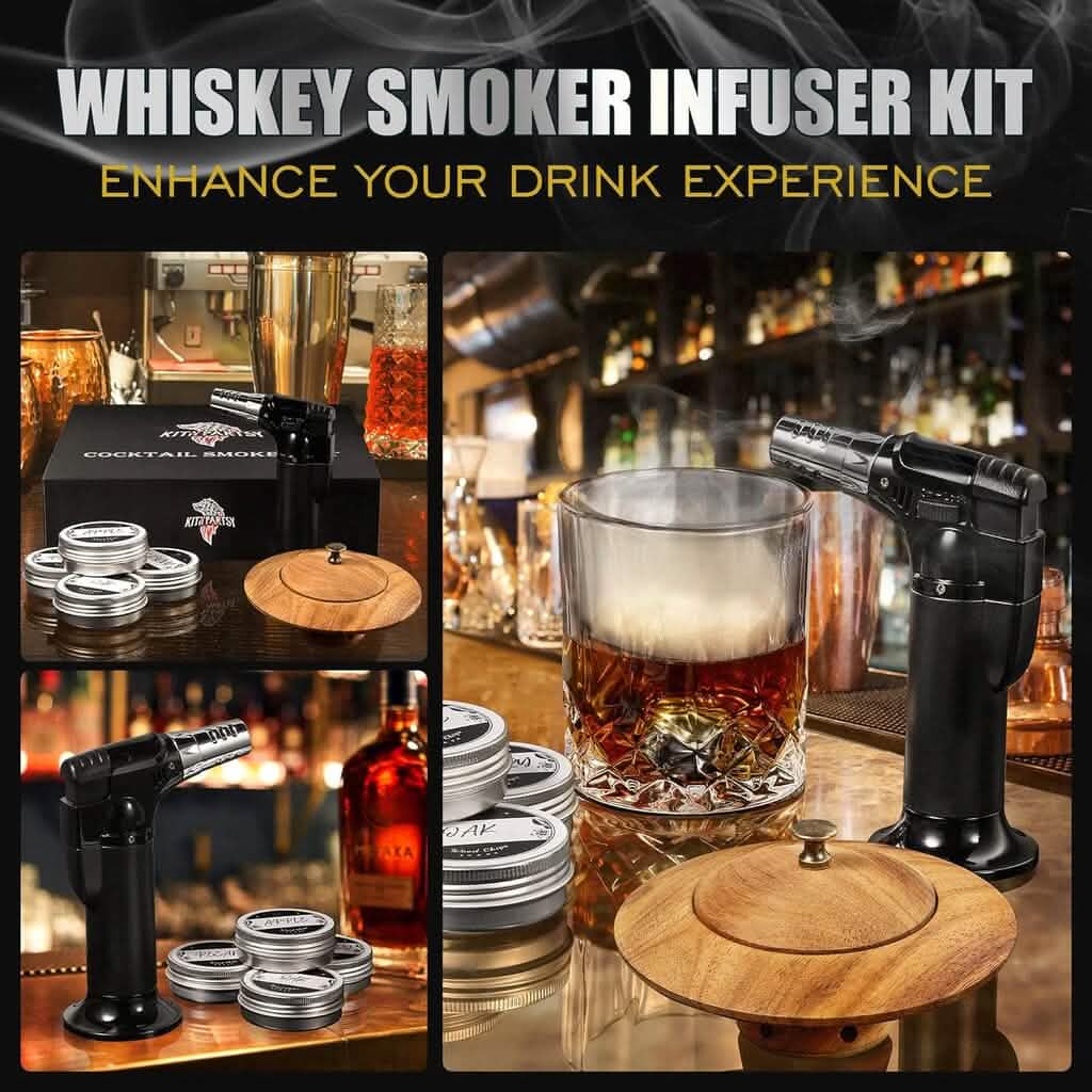 Fumoir à cocktails Kitypartsy avec chalumeau, copeaux de bois et glaçons en acier inoxydable