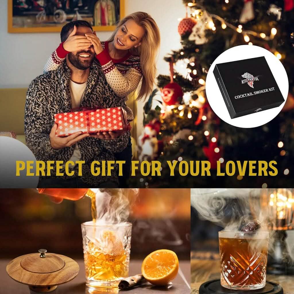 Fumoir à cocktails Kitypartsy avec chalumeau, copeaux de bois et glaçons en acier inoxydable