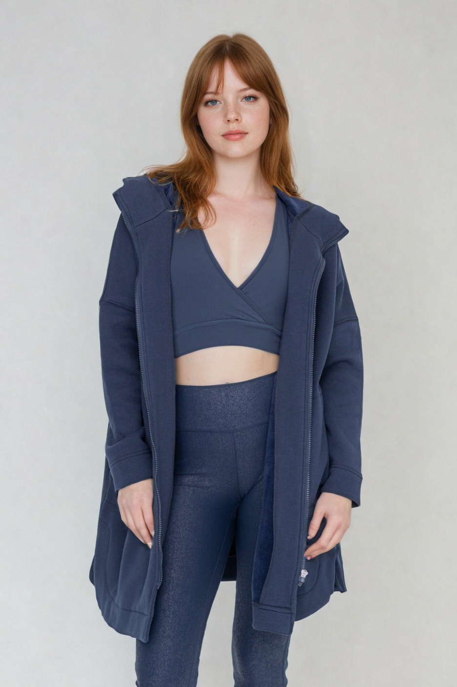Confort Douillet Veste à Capuche Zippée Bleu Sarcelle et Bleu Marine