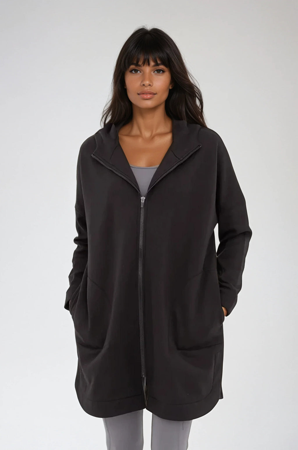 Veste à Capuche Zippée Confortable Noire