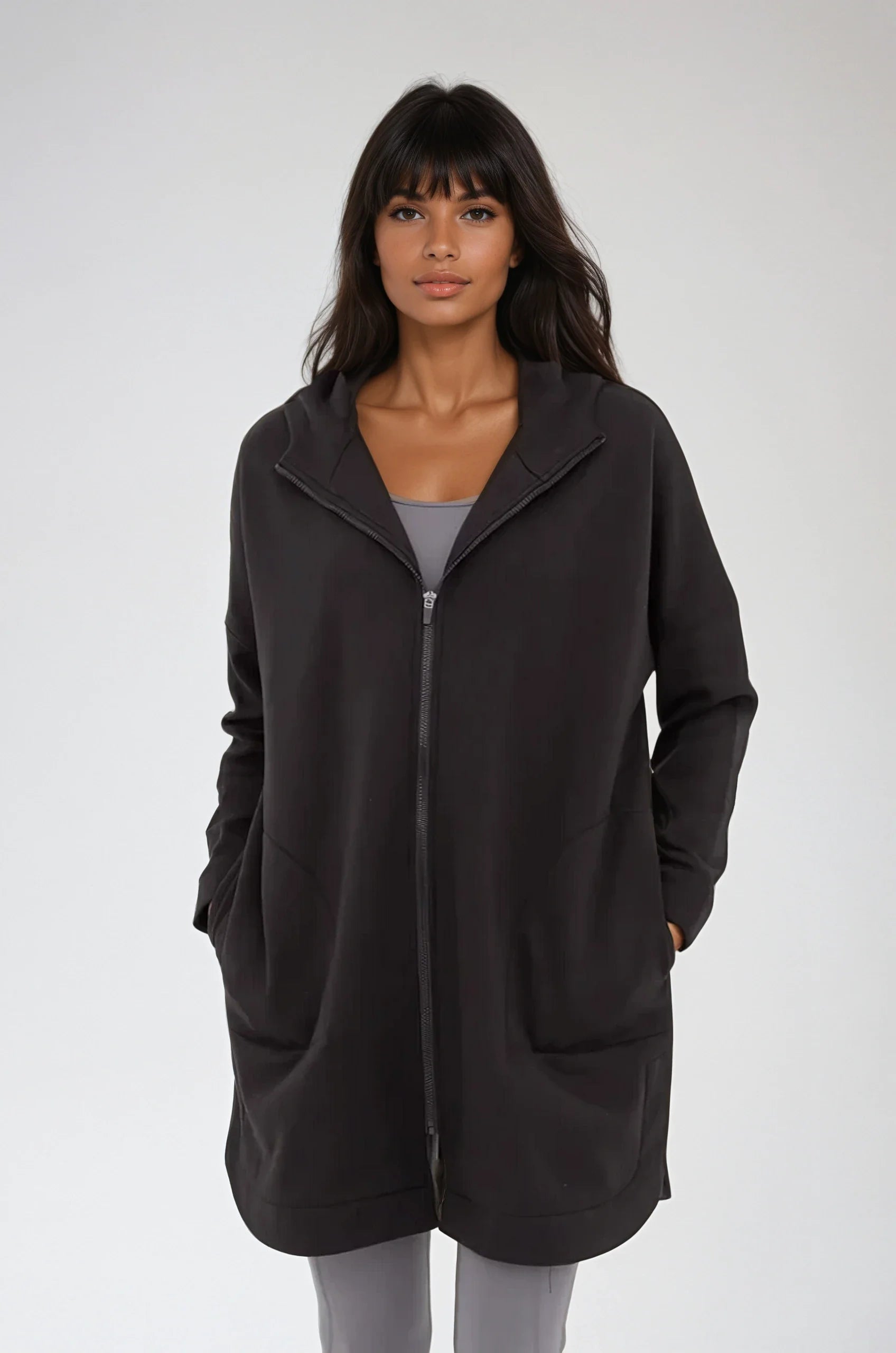 Veste à Capuche Zippée Confortable Noire