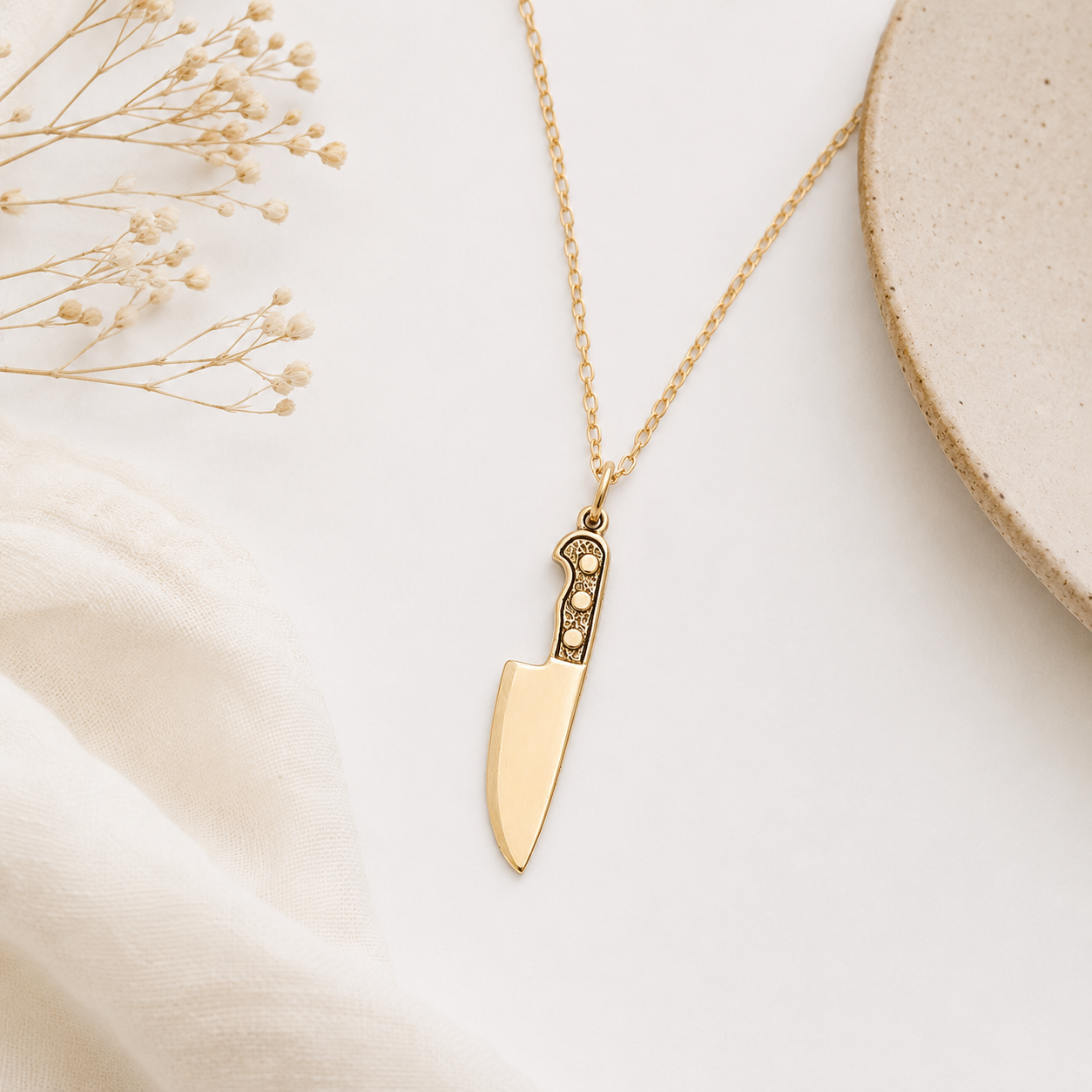 Collier Breloque Couteau Doré