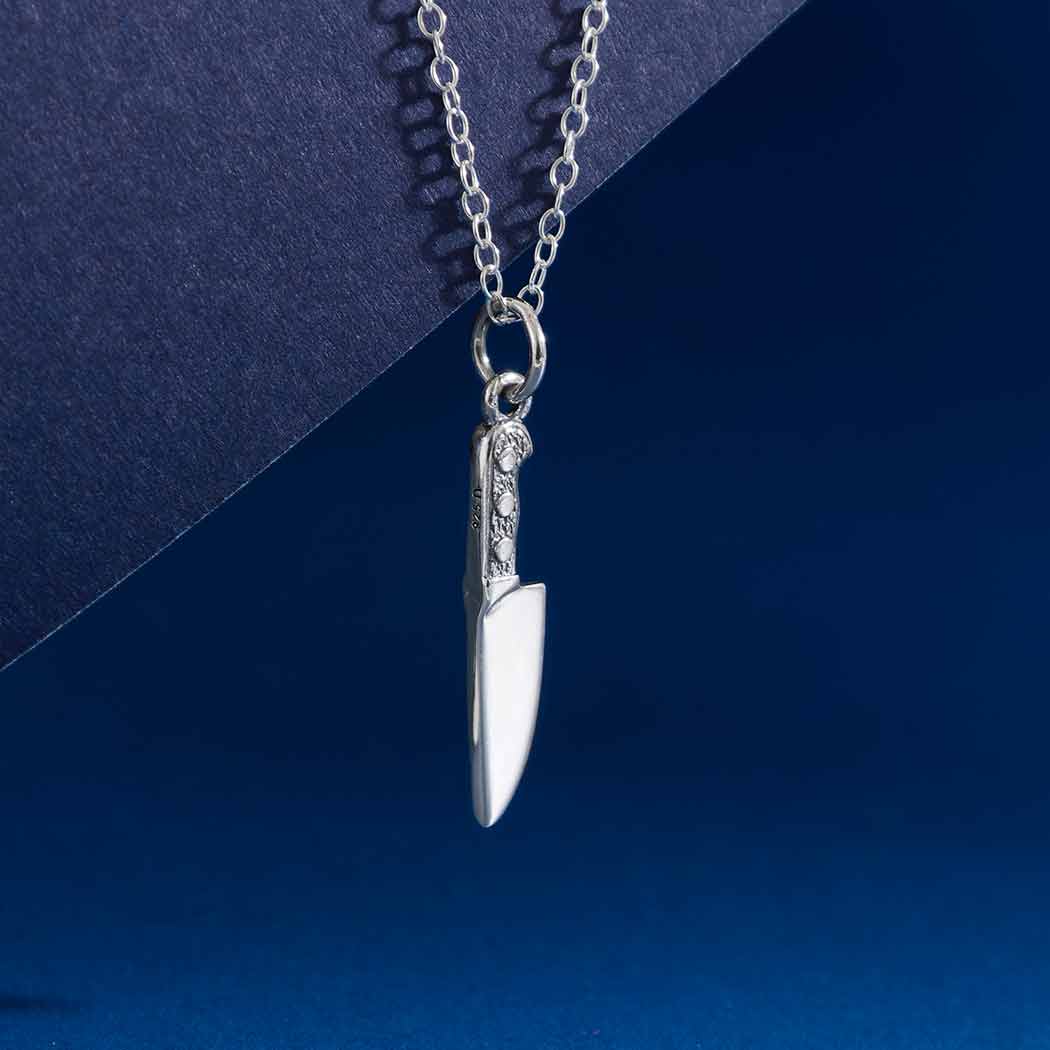 Breloque Couteau de Chef - Pendentif Cuisine - Collier Argent Sterling - Bijoux Faits Main