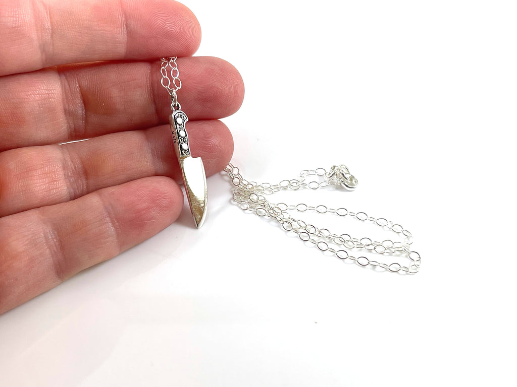 Breloque Couteau de Chef - Pendentif Cuisine - Collier Argent Sterling - Bijoux Faits Main