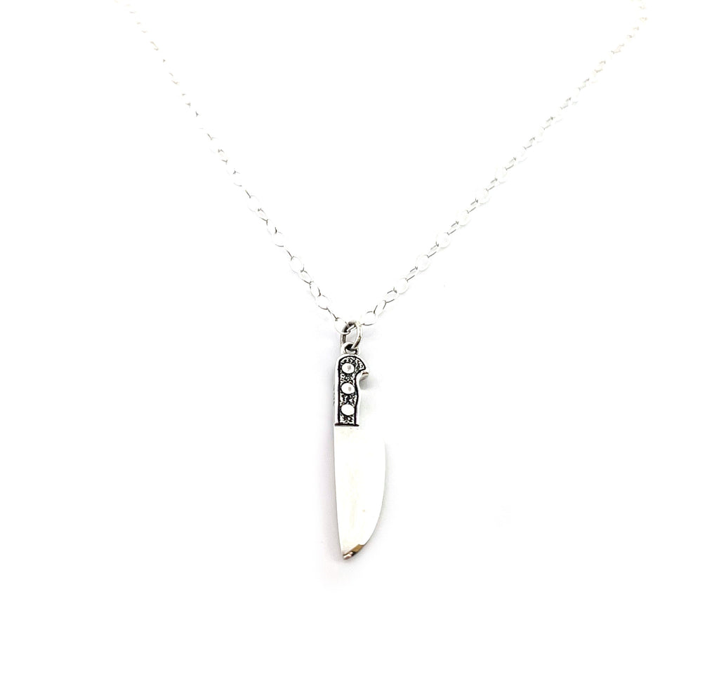 Breloque Couteau de Chef - Pendentif Cuisine - Collier Argent Sterling - Bijoux Faits Main