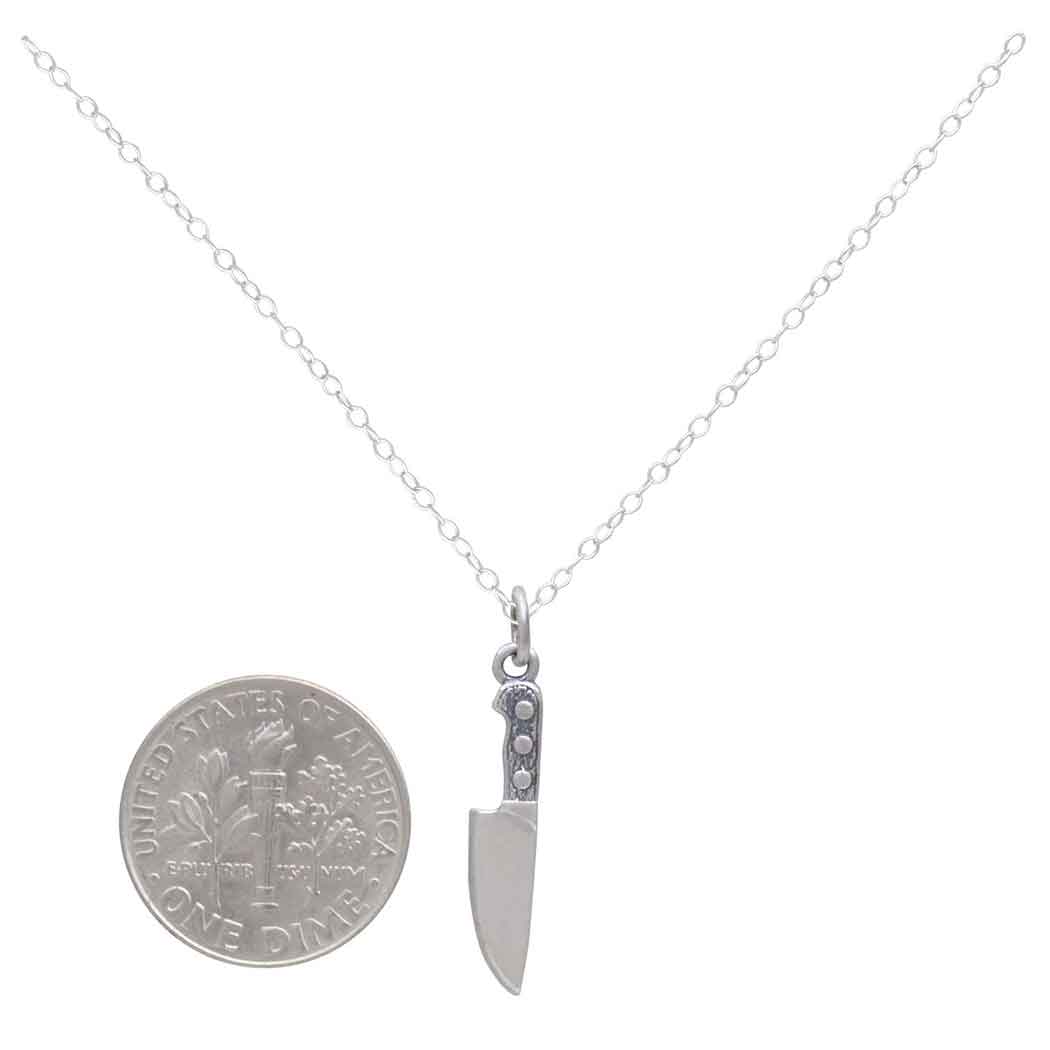 Breloque Couteau de Chef - Pendentif Cuisine - Collier Argent Sterling - Bijoux Faits Main