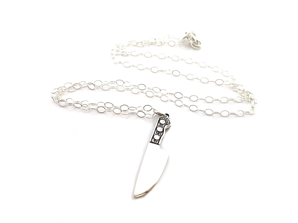 Breloque Couteau de Chef - Pendentif Cuisine - Collier Argent Sterling - Bijoux Faits Main