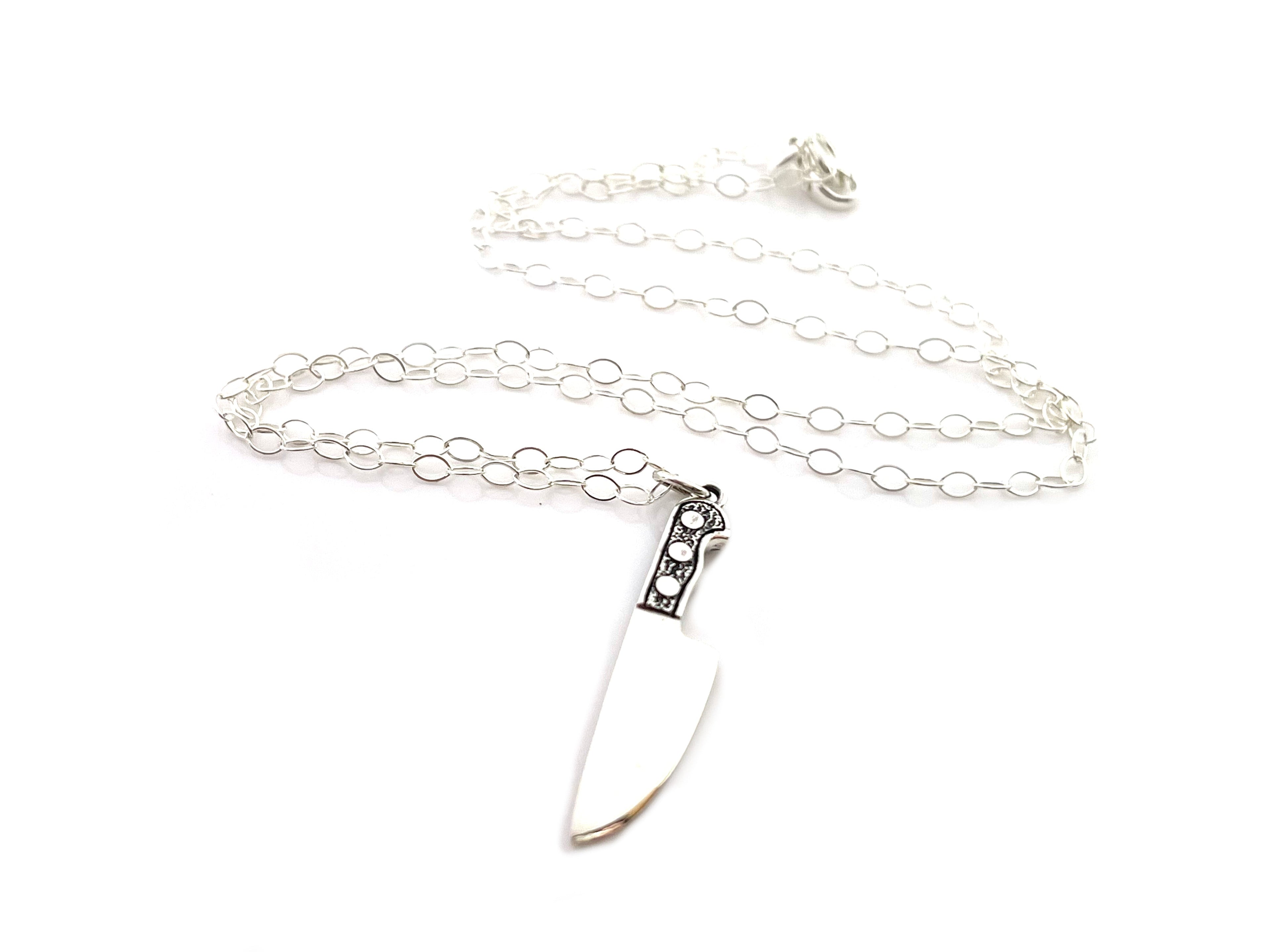 Breloque Couteau de Chef - Pendentif Cuisine - Collier Argent Sterling - Bijoux Faits Main