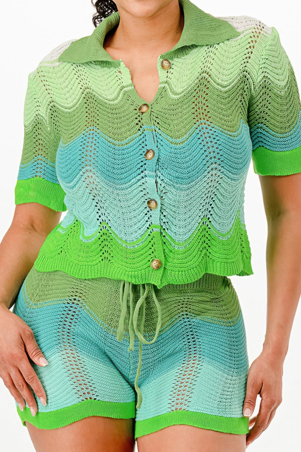 Ensemble court gilet tricoté
