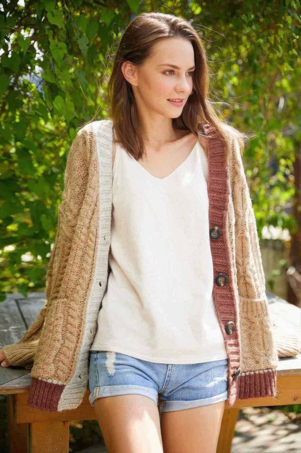 Cardigan en maille color block
