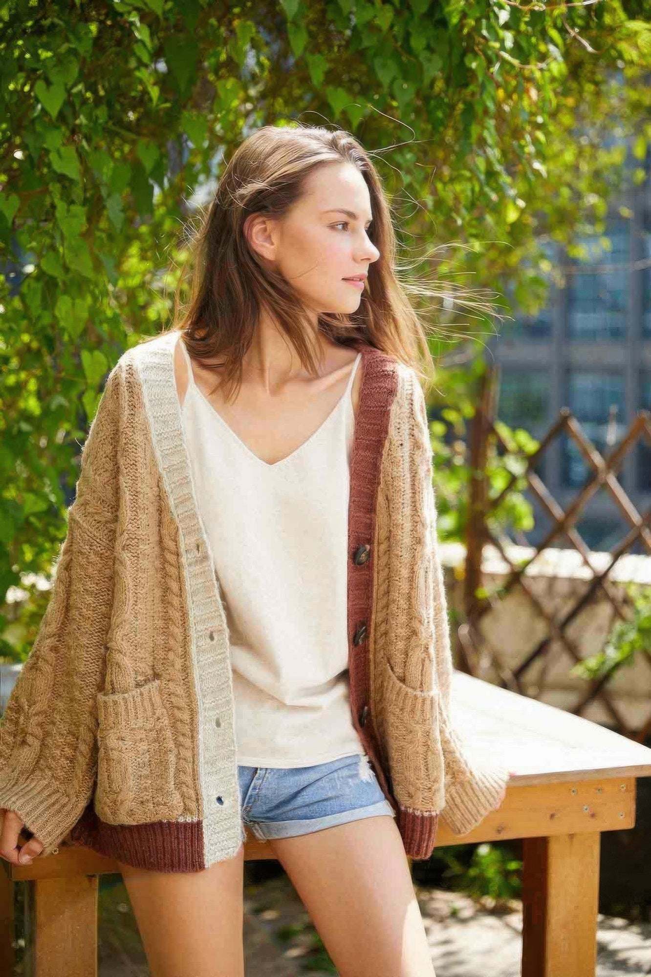 Cardigan en maille color block