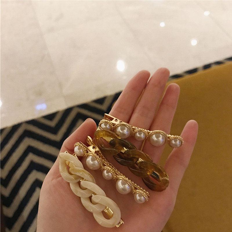 Pince à cheveux coréenne en perles pour femmes, bijoux romantiques, chaîne, épingle à cheveux, accessoires de coiffure, barrettes, accessoires pour cheveux pour fête de mariage