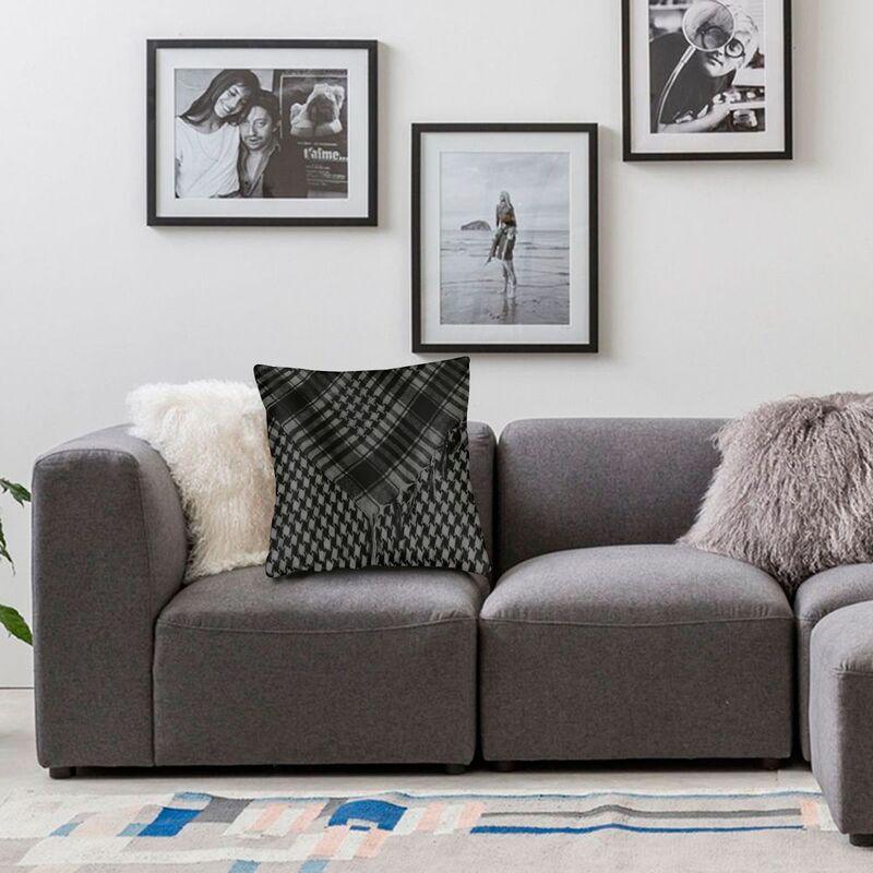 Kufiyah Bandana Shemagh Cushion Cover for Sofa Velvet Keffiyeh Pattern Pillow Case Living Room Decoration Men Scarf Shawl Wrap Pattern of Arab Shemagh Keffiyeh Men Arab Kufiyah Keffiyeh Arabic Muslim Head Wrap
