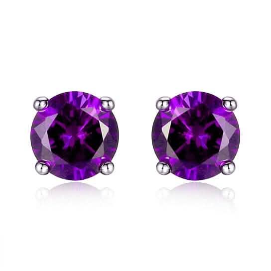 Clous d'oreilles en argent sterling 925 avec améthyste de laboratoire taille ronde de 6 mm