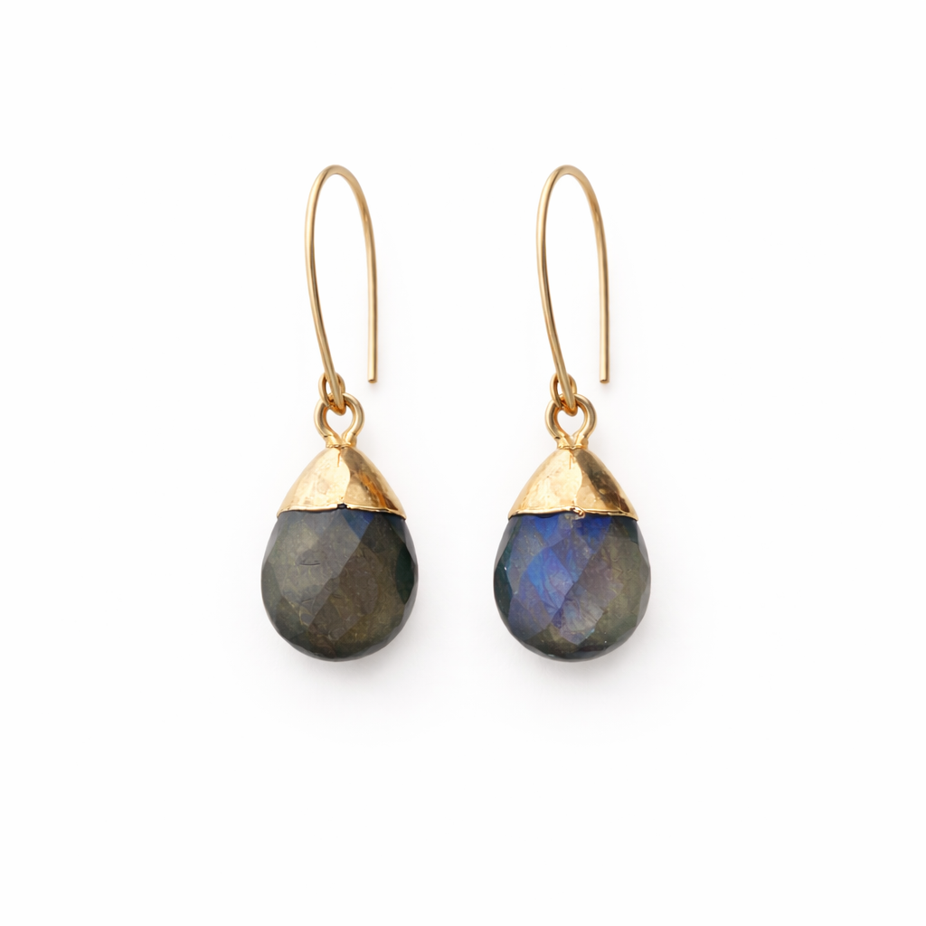 Boucles d'oreilles pendantes en labradorite éclat bleu