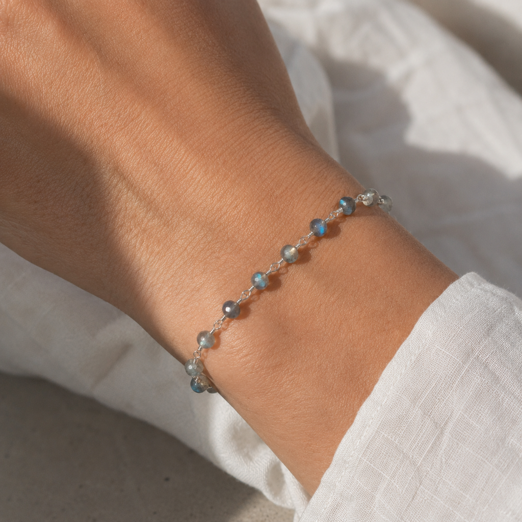 Bracelet en argent sterling enroulé de fil, labradorite