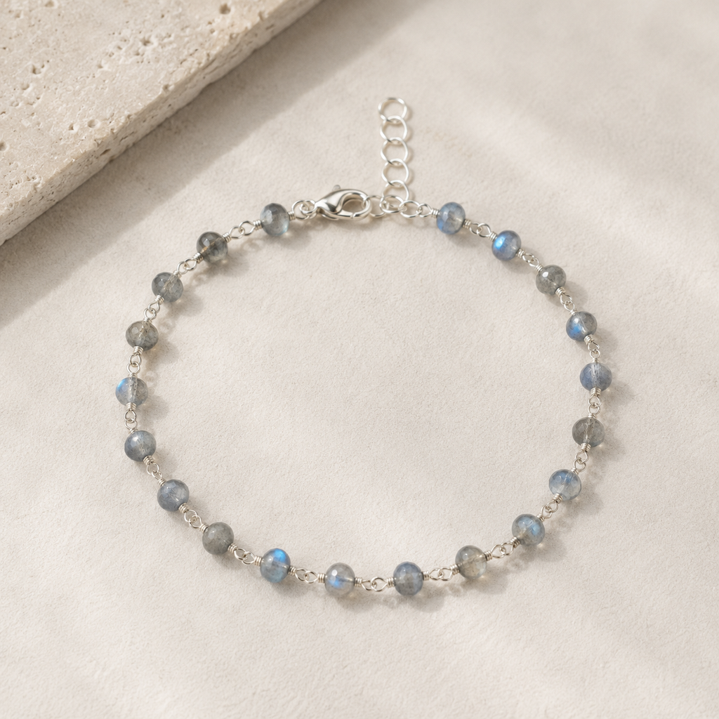 Bracelet en argent sterling enroulé de fil, labradorite