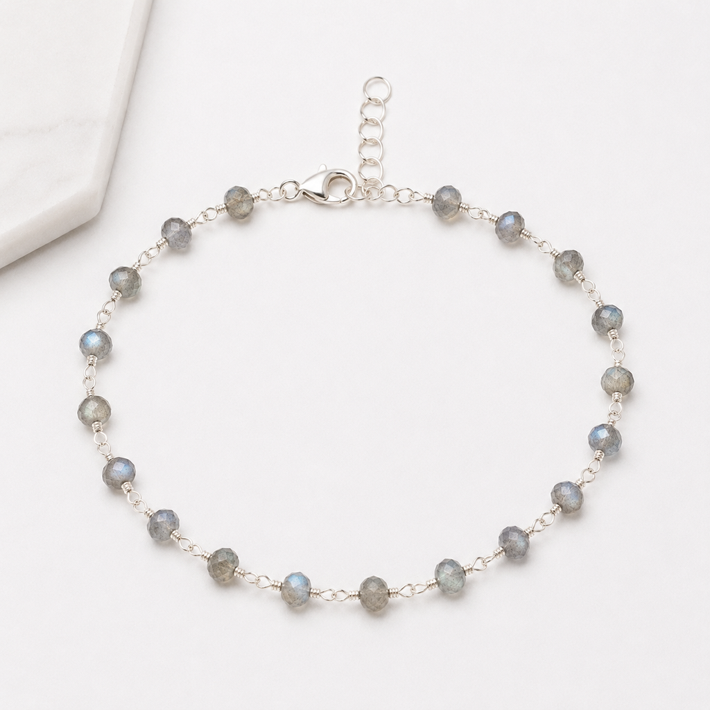 Bracelet en argent sterling enroulé de fil, labradorite
