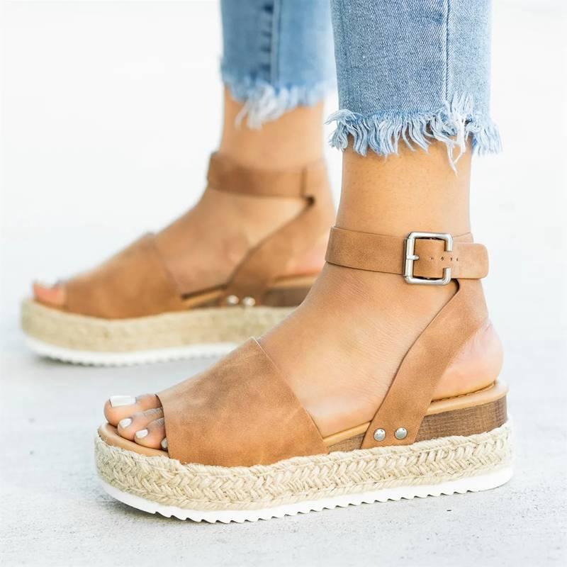 Chaussures élégantes à motif léopard pour femmes, sandales à talons hauts, sandales d'été à plateforme, sandales à plateforme haute, sandales à semelle épaisse avec boucle de ceinture, sandales à brides réglables