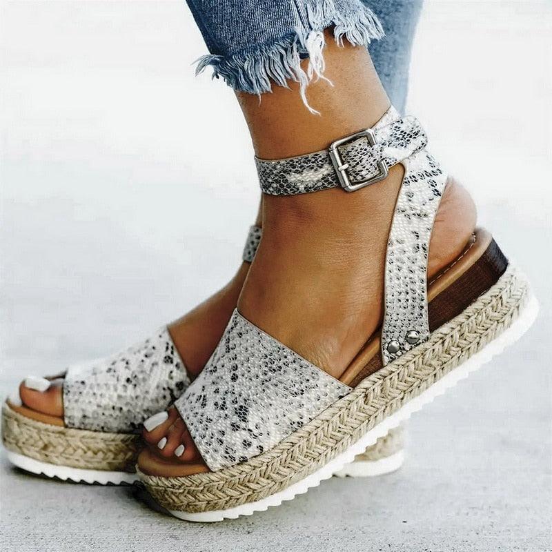 Chaussures élégantes à motif léopard pour femmes, sandales à talons hauts, sandales d'été à plateforme, sandales à plateforme haute, sandales à semelle épaisse avec boucle de ceinture, sandales à brides réglables