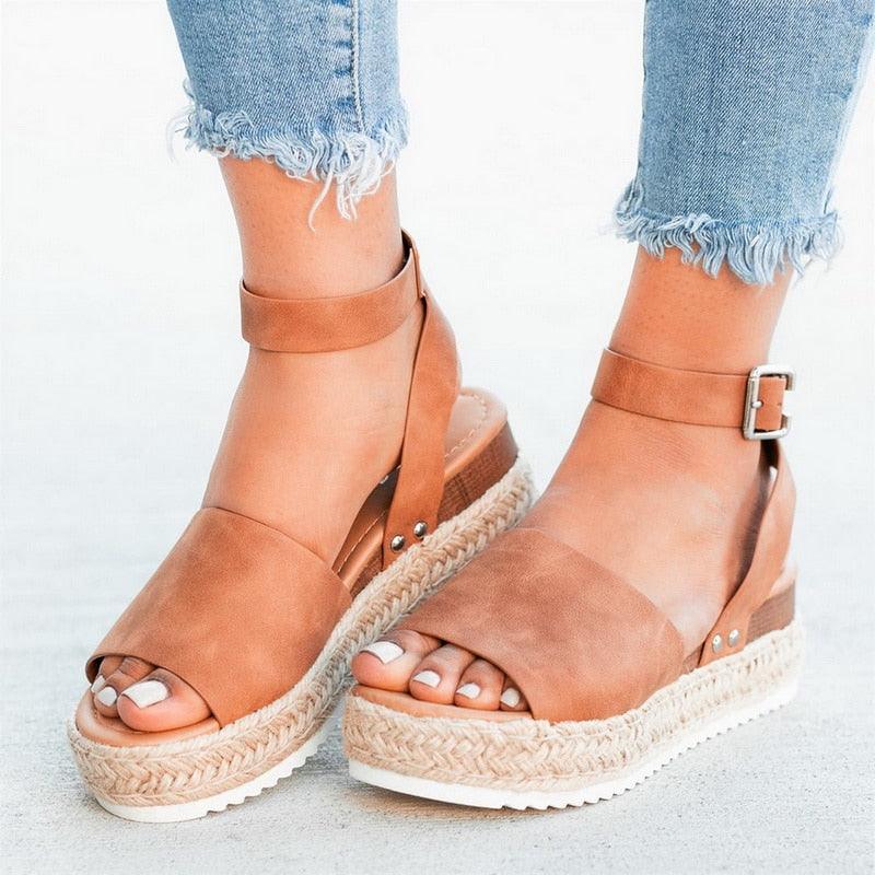 Chaussures élégantes à motif léopard pour femmes, sandales à talons hauts, sandales d'été à plateforme, sandales à plateforme haute, sandales à semelle épaisse avec boucle de ceinture, sandales à brides réglables