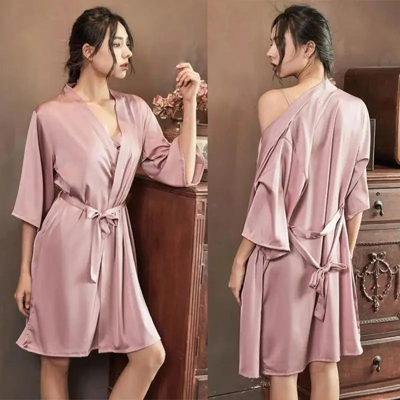 Robe de Chambre Courte Rouge Douce à la Mode pour Femmes Peignoir Confortable à Col en V pour Femmes Robes de Demoiselle d'Honneur et de Mariée