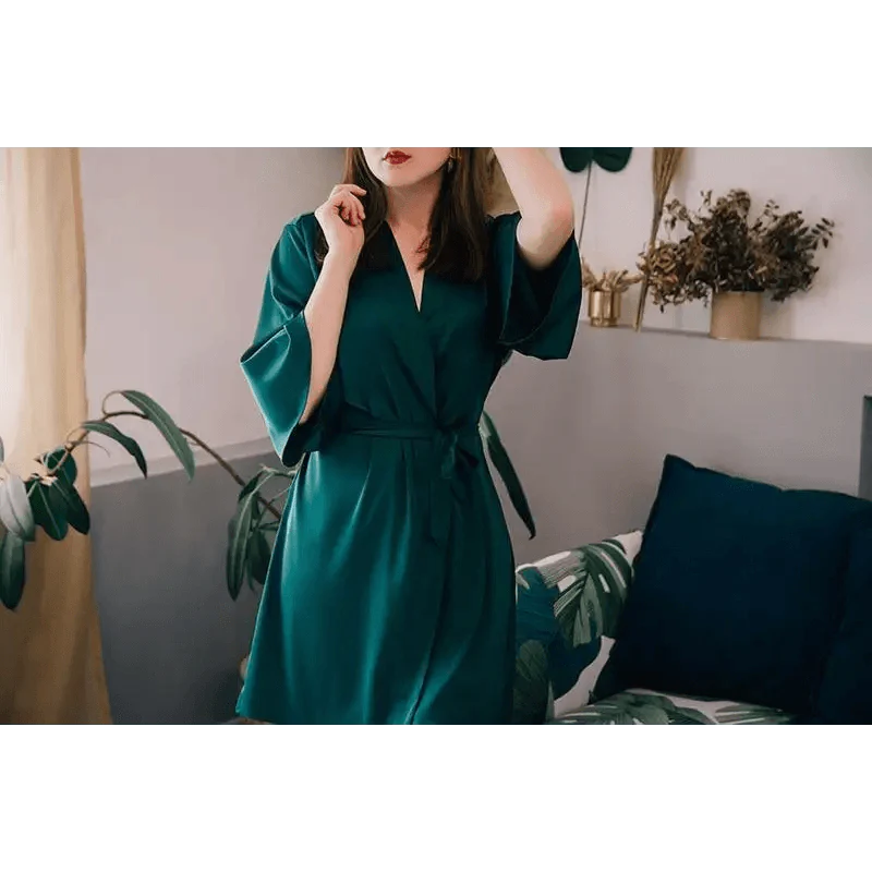 Robe de Chambre Courte Rouge Douce à la Mode pour Femmes Peignoir Confortable à Col en V pour Femmes Robes de Demoiselle d'Honneur et de Mariée