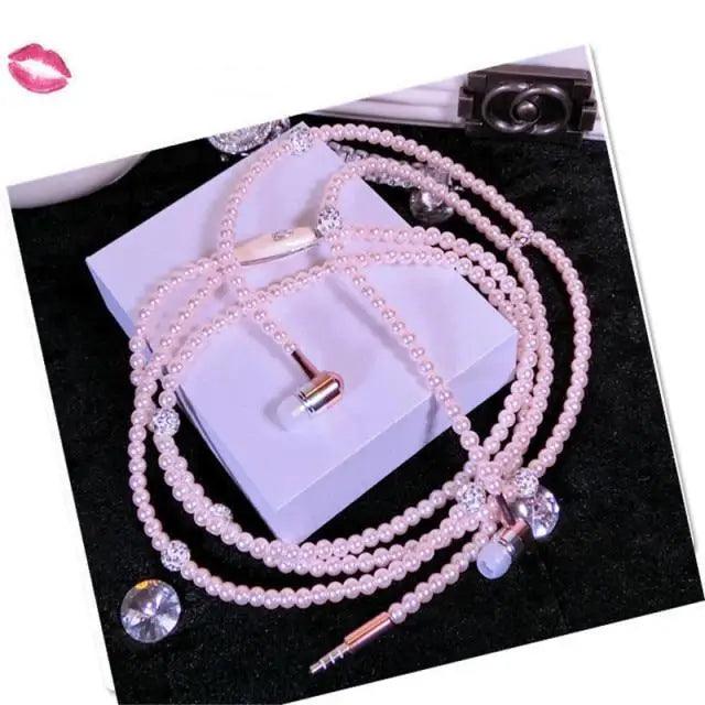 Collier de perles de luxe pour femme, écouteurs roses avec micro, excellente qualité sonore, écouteurs stéréo pour usage quotidien