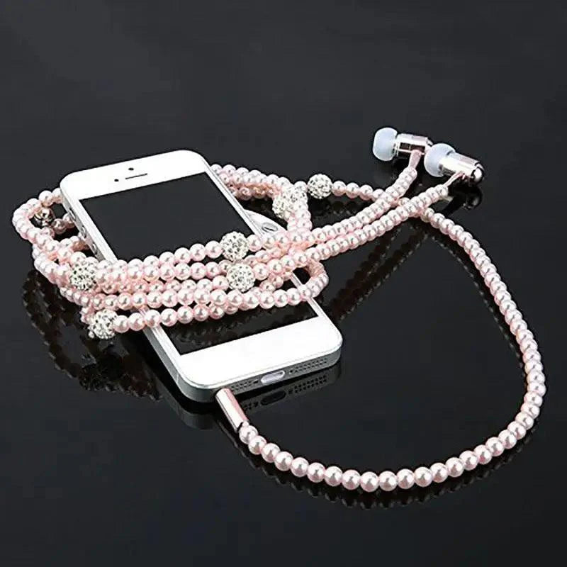 Collier de perles de luxe pour femme, écouteurs roses avec micro, excellente qualité sonore, écouteurs stéréo pour usage quotidien