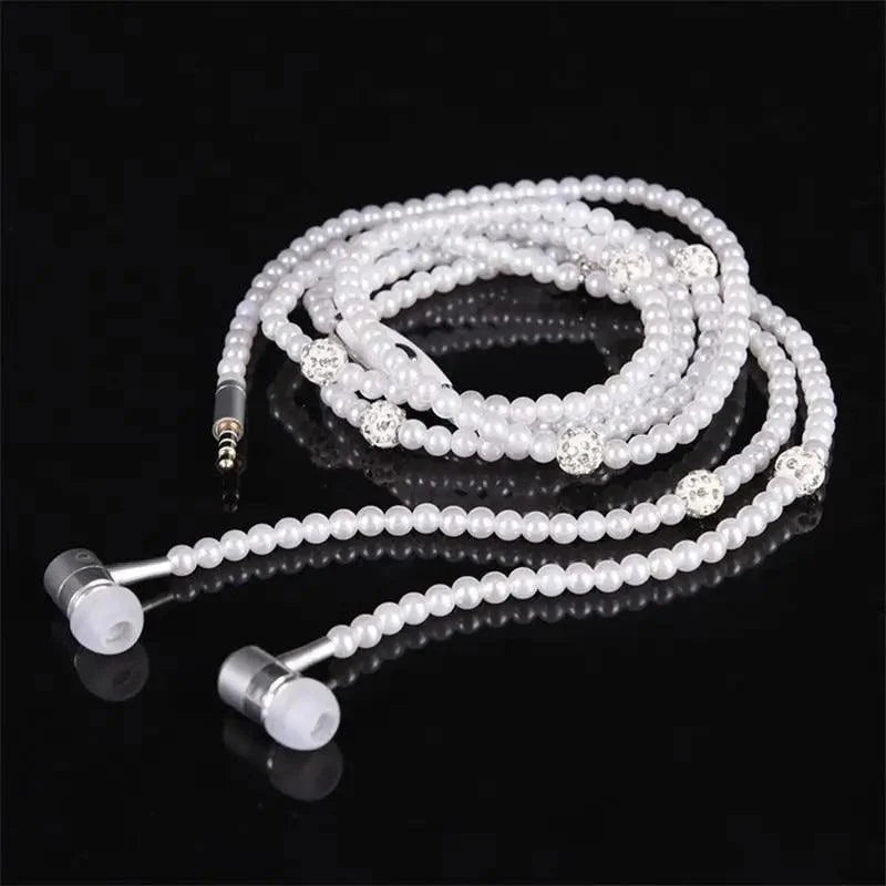 Collier de perles de luxe pour femme, écouteurs roses avec micro, excellente qualité sonore, écouteurs stéréo pour usage quotidien