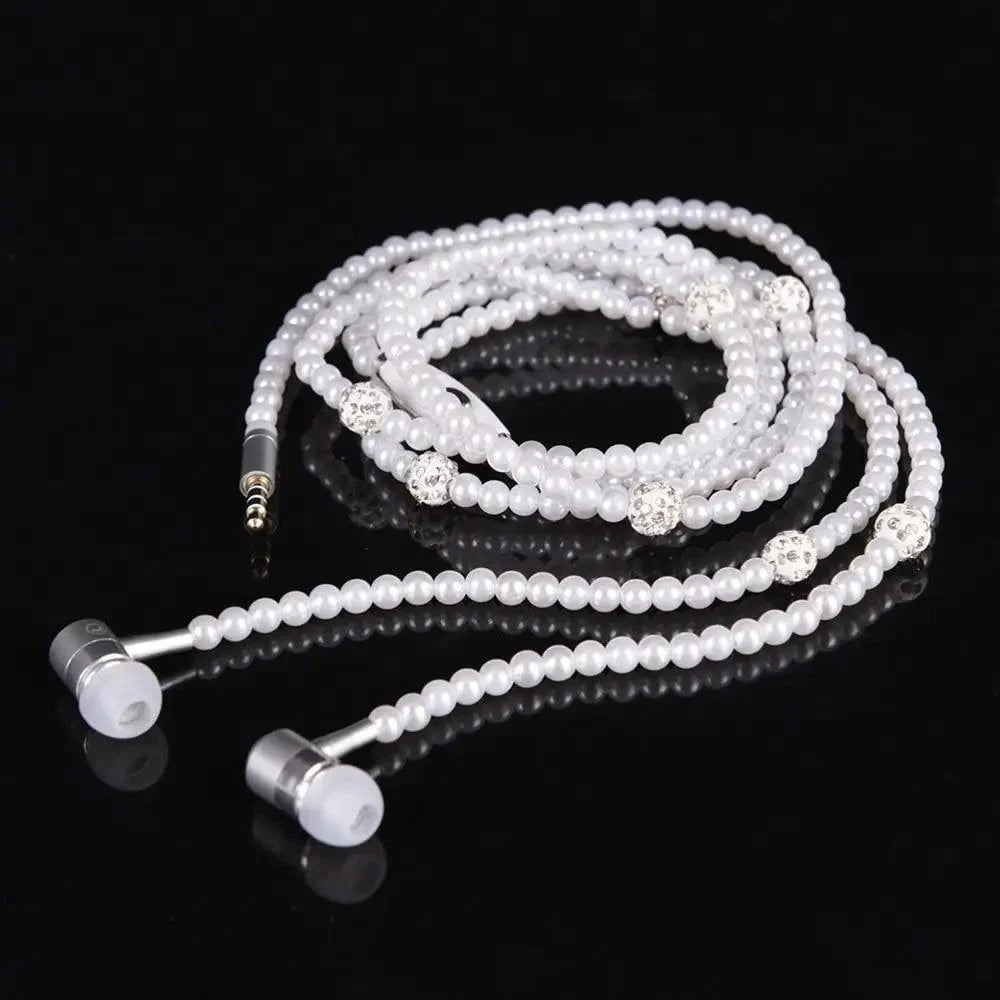 Collier de perles de luxe pour femme, écouteurs roses avec micro, excellente qualité sonore, écouteurs stéréo pour usage quotidien