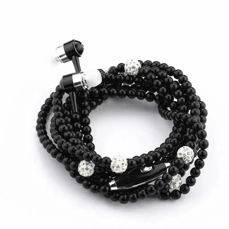 Collier de perles de luxe pour femme, écouteurs roses avec micro, excellente qualité sonore, écouteurs stéréo pour usage quotidien