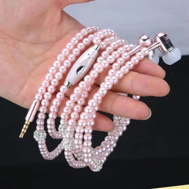 Collier de perles de luxe pour femme, écouteurs roses avec micro, excellente qualité sonore, écouteurs stéréo pour usage quotidien