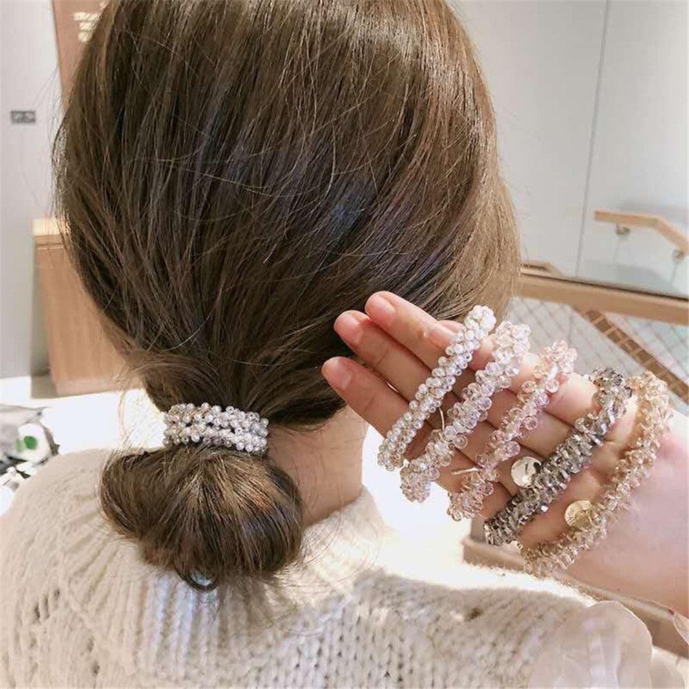 Élastiques à Cheveux Perles Multicolores pour Femmes, Cordes à Cheveux Élastiques Simples avec Plaques Métalliques, Chouchous, Accessoires pour Cheveux pour Femmes et Filles