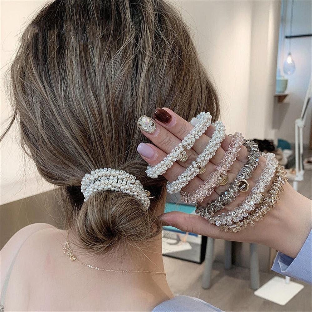 Élastiques à Cheveux Perles Multicolores pour Femmes, Cordes à Cheveux Élastiques Simples avec Plaques Métalliques, Chouchous, Accessoires pour Cheveux pour Femmes et Filles