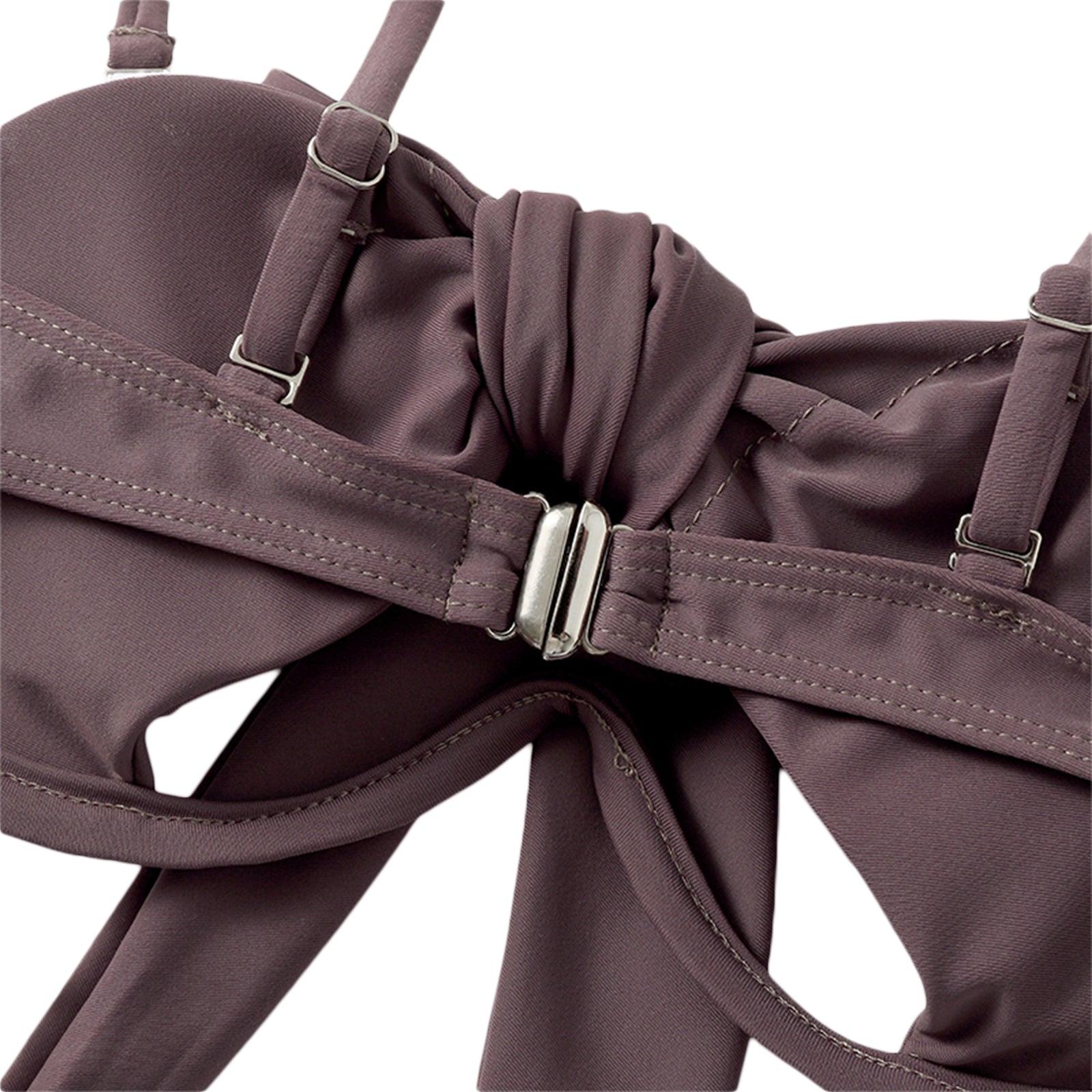 Maillot de bain d'été uni pour femme, maillot de bain bikini une pièce avec bretelles détachables, col licou et découpes nouées avec design entrecroisé.
