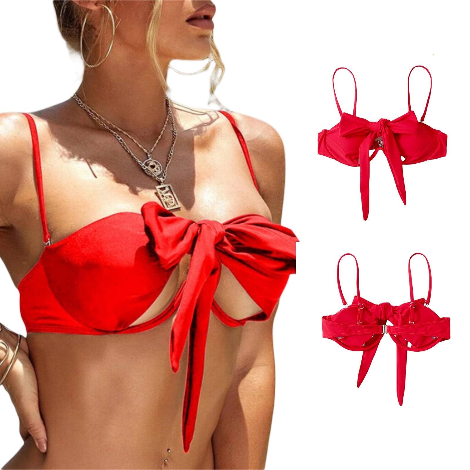 Maillot de bain d'été uni pour femme, maillot de bain bikini une pièce avec bretelles détachables, col licou et découpes nouées avec design entrecroisé.