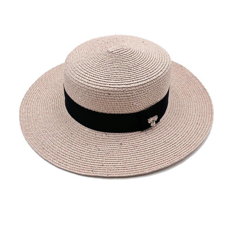 Chapeaux plats classiques pour femmes Sun Boater Chapeau de paille à large bord Chapeau d'été magnifiques accessoires pour femmes Casquette plate rétro pour femmes Chapeau de plage pliable et compressible pour l'été 55-58 cm