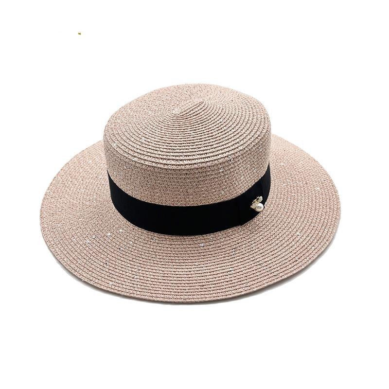 Chapeaux plats classiques pour femmes Sun Boater Chapeau de paille à large bord Chapeau d'été magnifiques accessoires pour femmes Casquette plate rétro pour femmes Chapeau de plage pliable et compressible pour l'été 55-58 cm