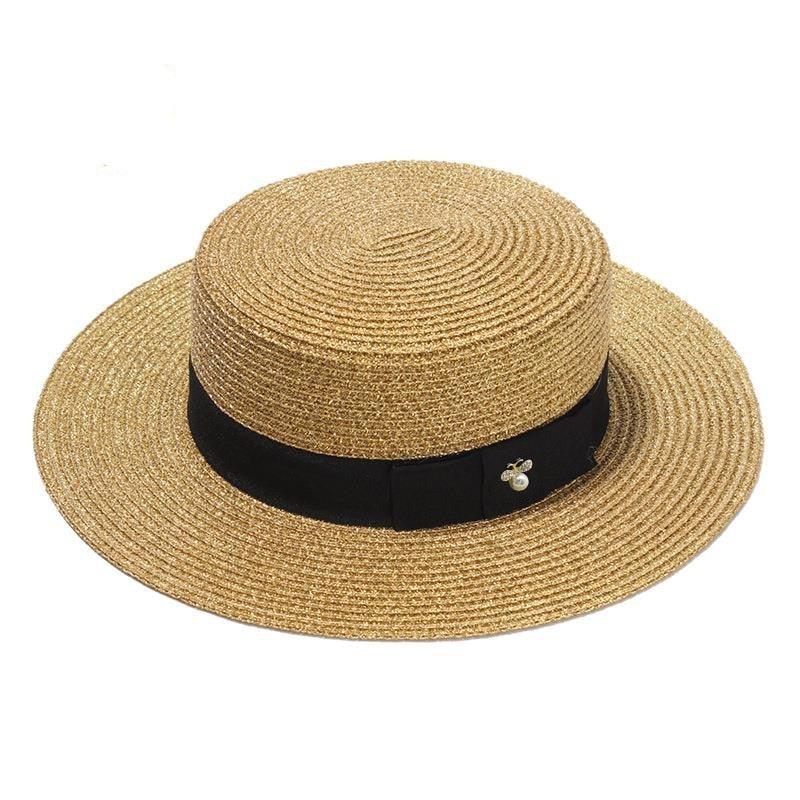 Chapeaux plats classiques pour femmes Sun Boater Chapeau de paille à large bord Chapeau d'été magnifiques accessoires pour femmes Casquette plate rétro pour femmes Chapeau de plage pliable et compressible pour l'été 55-58 cm