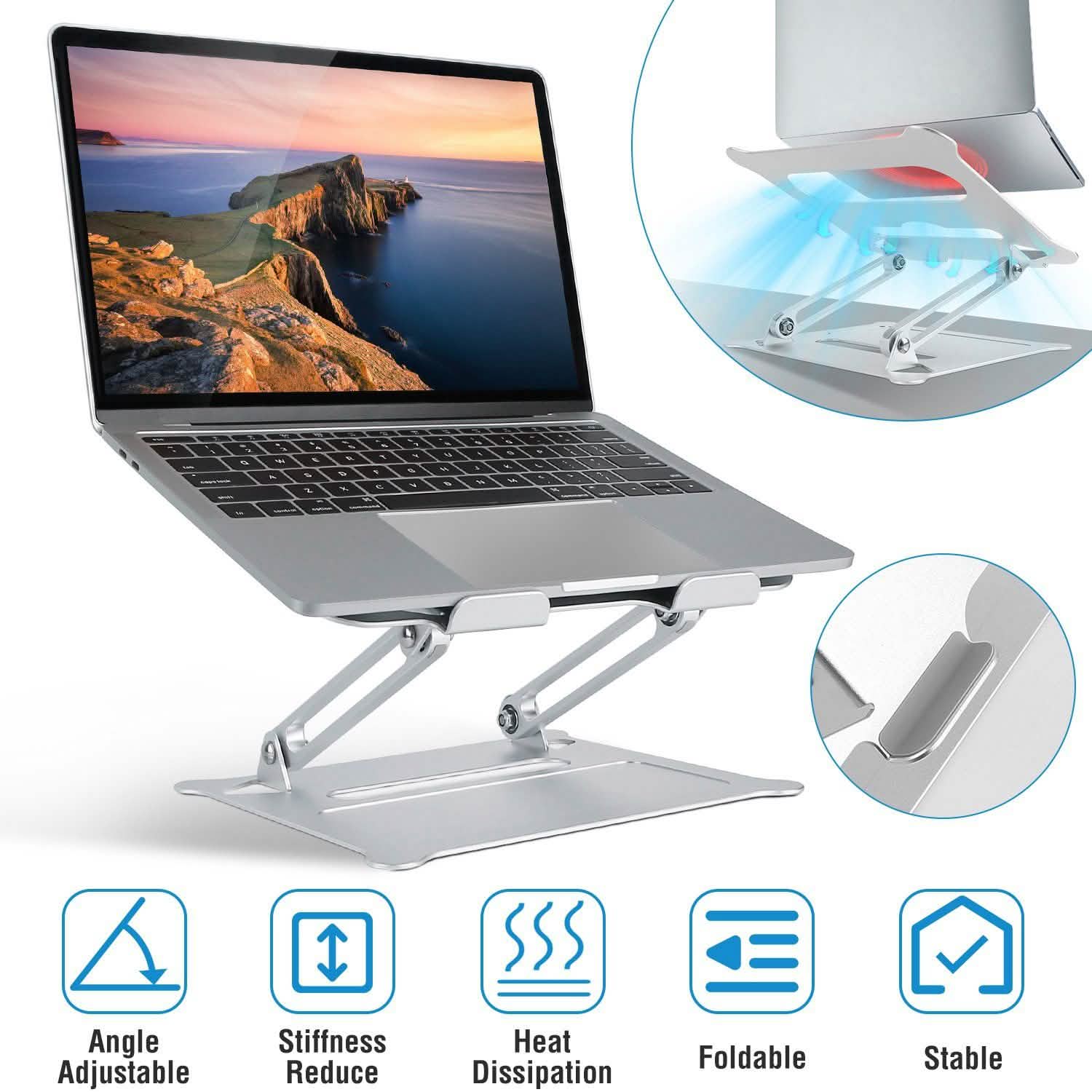 Support d'ordinateur portable en aluminium, angle réglable, élévateur, ventilation
