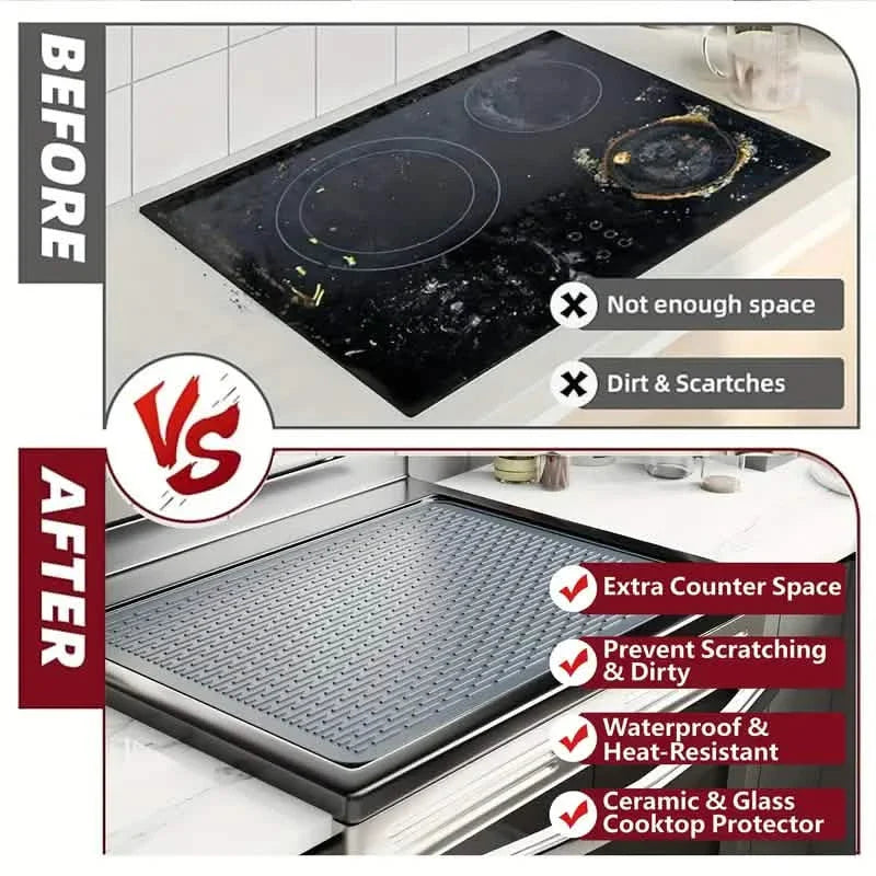 Grand protecteur de table de cuisson en silicone antidérapant de 71x51 cm, tapis de protection pour comptoir de cuisine