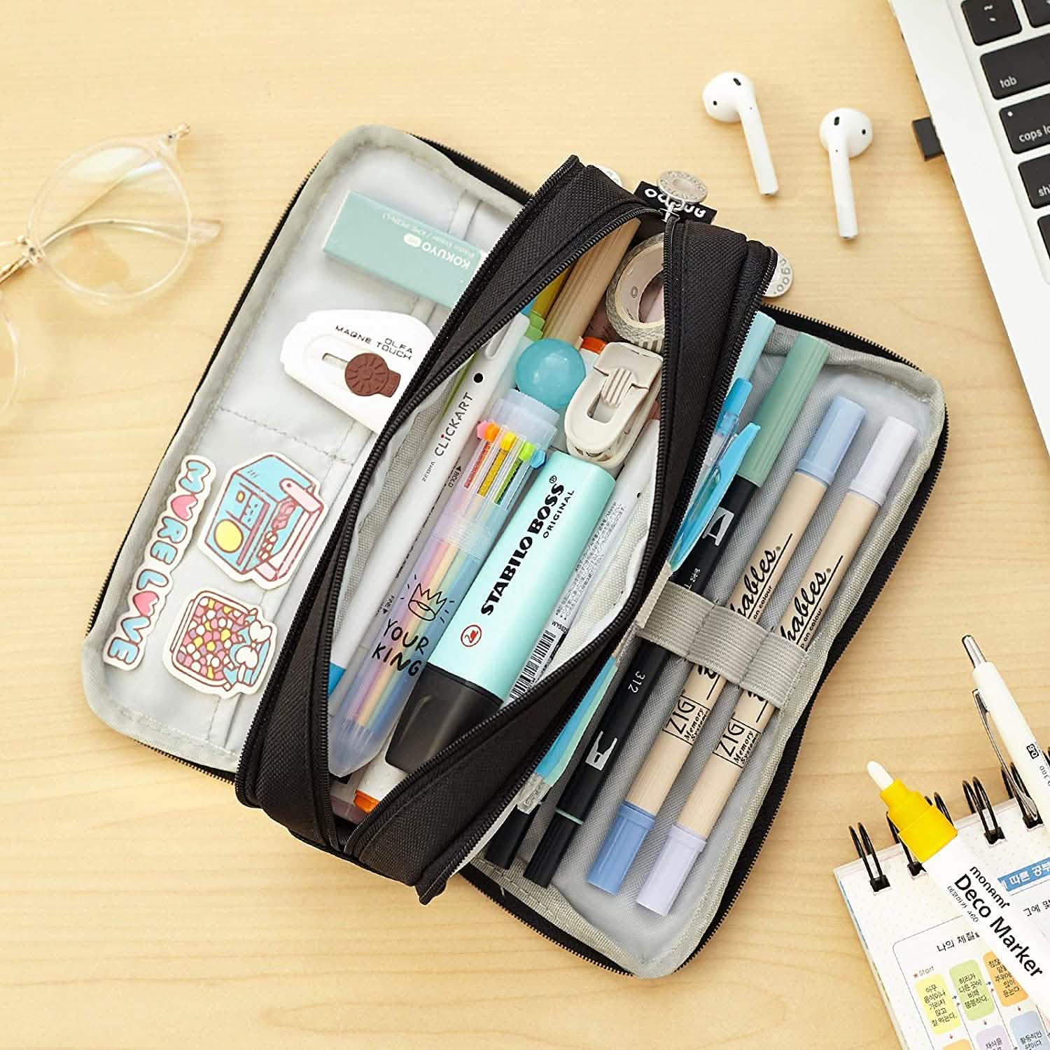 Trousse à crayons avec 3 compartiments grande capacité