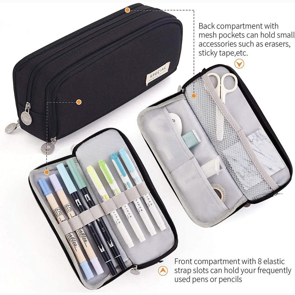 Trousse à crayons avec 3 compartiments grande capacité