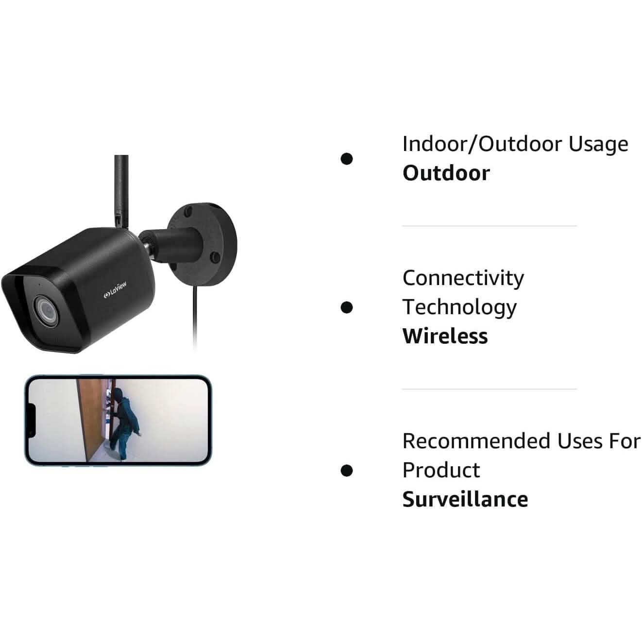 Caméra de sécurité extérieure LaView 1080P HD Wi-Fi (reconditionnée)