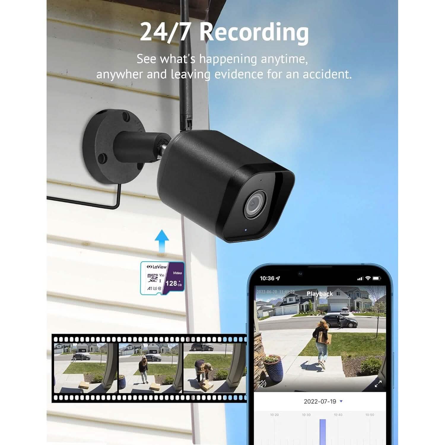 Caméra de sécurité extérieure LaView 1080P HD Wi-Fi (reconditionnée)