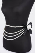 Ceinture à fleurs en fausses perles superposées avec ruban