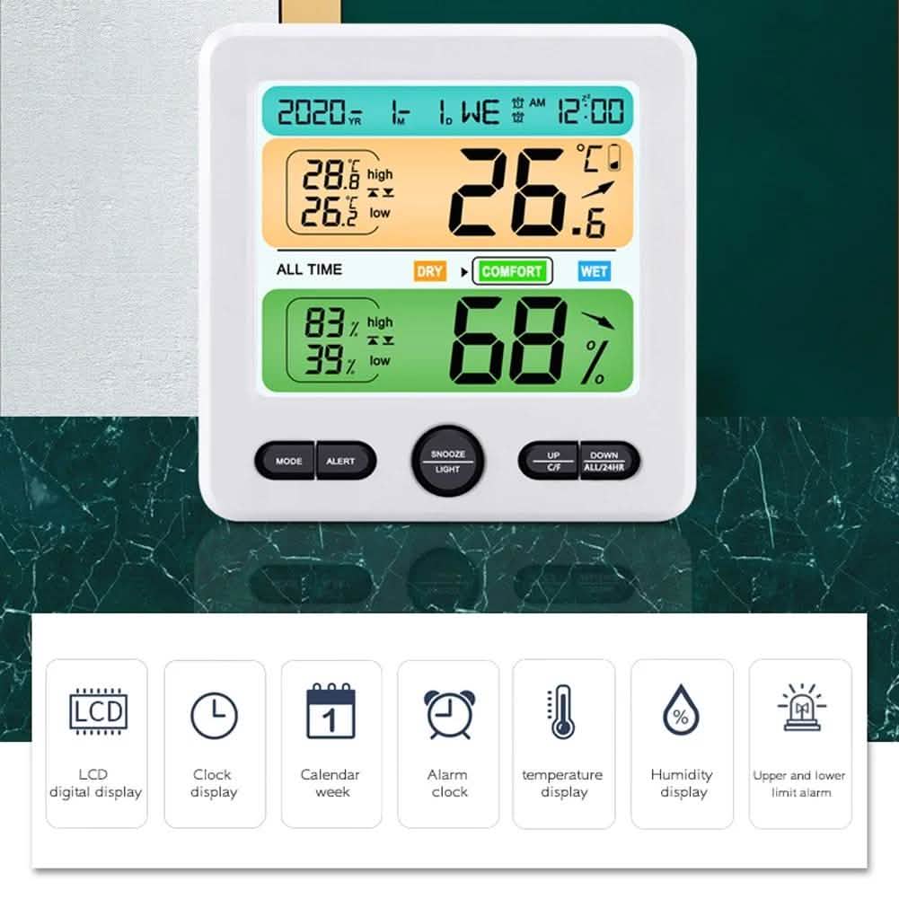 Thermomètre-hygromètre numérique mural ou de table d'intérieur de haute précision avec écran LCD